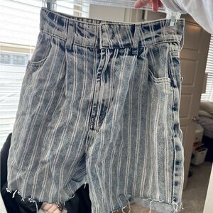 Striped Denim Shorts